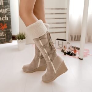 Knee High Boots Fur Snow Boots Beige