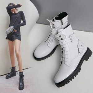 Buckled Leather Ankle Boots For Women