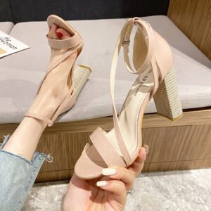 Stiletto Block High heel Sandals Beige